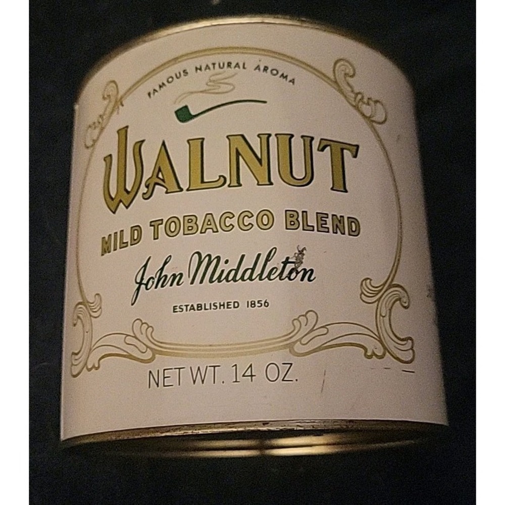 RARE‎ VINTAGE WALNUT MILD TOBACCO JOHN MIDDLETON TIN WITH Purchase Sticker 3.09